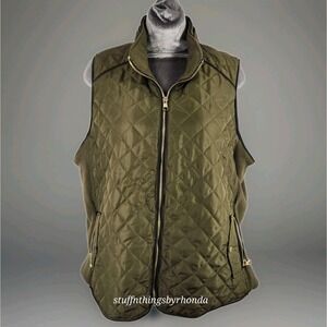 Lark + Grey Women's Dark Green Quilted Vest Size‎ 2XL Lightweight  Stretch Sides